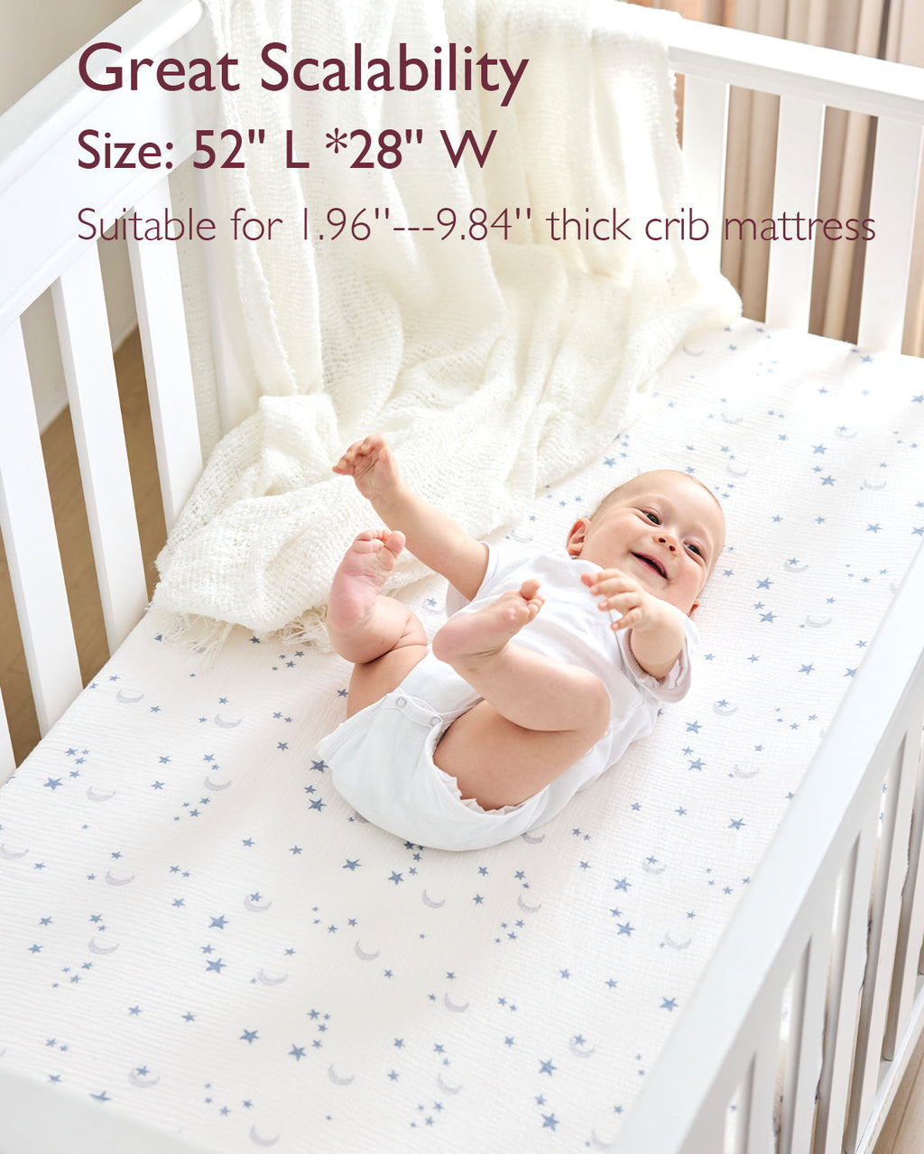 Momcozy Muslin Fitted Crib Sheets - 2 sizes - Green & Grey